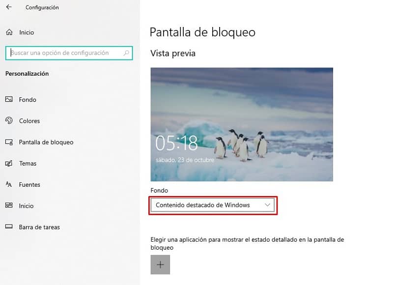 configuracion pantalla de bloqueo mediante lista de opciones